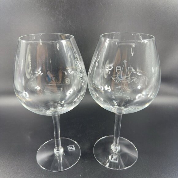 Robert Neubecker Flemings Signature Clear Wine Glasses Cup Etched Barware Set 2 - Picture 9 of 12